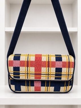 Free Assembly Beaded Plaid Crossbody Bag ✨